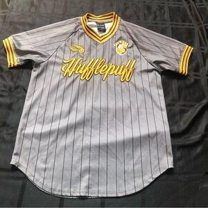 Harry Potter Hufflepuff BoxLunch Small Jersey Wizarding World Shirt Gray Gold